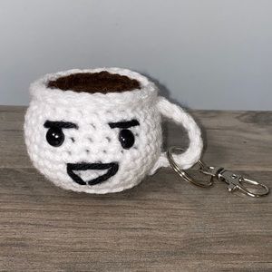 Crocheted keychain Smiley face coffee mug